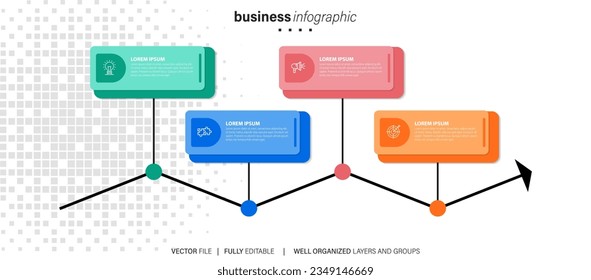 Concept of business model with 4 successive steps. Four colorful graphic elements. Timeline design for brochure, presentation. Infographic design layout

