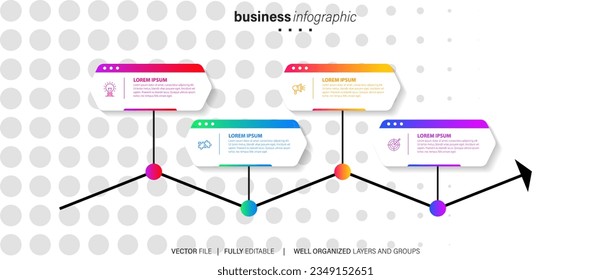 Concept of business model with 4 successive steps. Four colorful graphic elements. Timeline design for brochure, presentation. Infographic design layout
