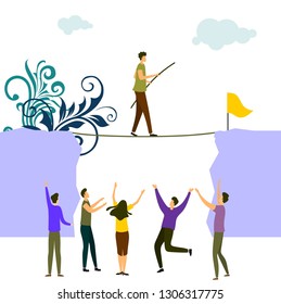 concept of business motivation and ambition, business team overcomes obstacles and achieves success, vector illustration.