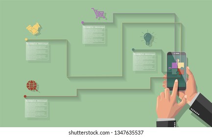 The concept of business people using smart phones to plan business and mobile applications, illustrations