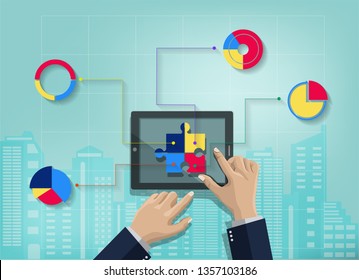 The concept of business people using  tablet to plan business and mobile applications, illustrations
