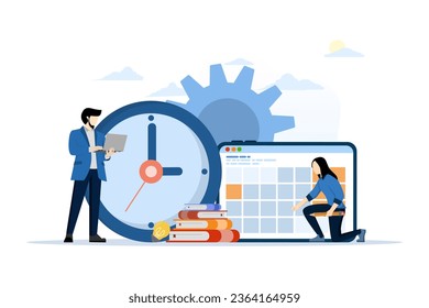 Concept of business planning and schedule management of team of business people working with digital online calendar. business plan in calendar, scheduler. communications worker professional plan.