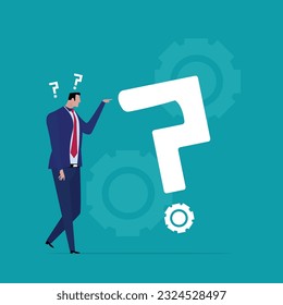 Concept business problem setting decision-making, problem-solving, concepts, tasks and career paths Confused businessman standing with question mark