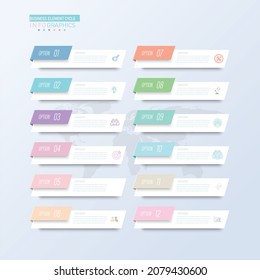Concept of Business process with 12  steps and pastel colorful graphic elements. Timeline design for brochure, presentation, web site. Infographic design layout.

