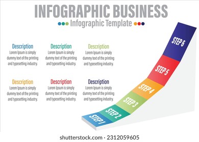 Concept business process with 6 Steps 6 successive steps. Three colorful graphic elements. Timeline design for brochure, presentation, web site. Infographic design layout