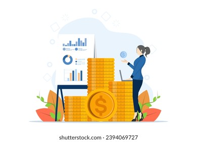 Concept of business profit, income business, startup, money, growth, developing your business, setting goals for financial success, investment growth, flat vector illustration banner.