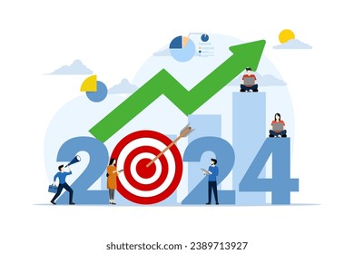 concept of business prospects for 2024, future estimates or plans, vision of future success, new year goals or achievements, company targets or hopes. flat vector illustration on white background.