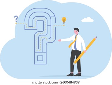 Concept of business solution, Businessmen are planning to solve the maze game problem, thinking strategies that can solve problems

