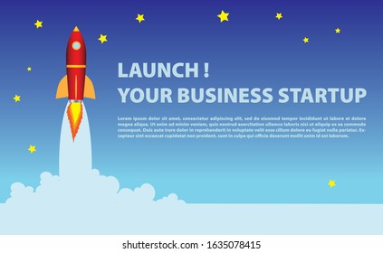 Concept of business startup launching . Rocket launch into space. Development of business, Design  templare - Vector