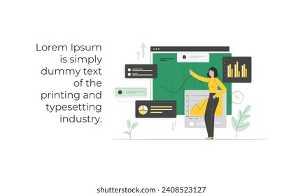 Concept business strategy. Analysis data and Investment. Business success.Financial review with laptop and infographic elements. 3d isometric flat design. Vector illustration.