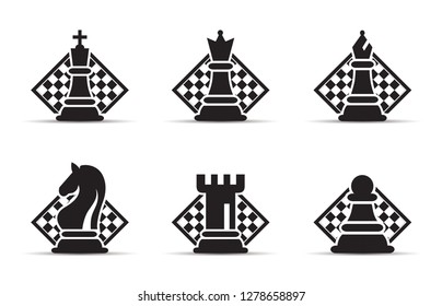 Concept of Business Strategy With Chess Figures On A Chess Board Modern Vector Illustration Set. Black Chess Figures Pieces Illustration.