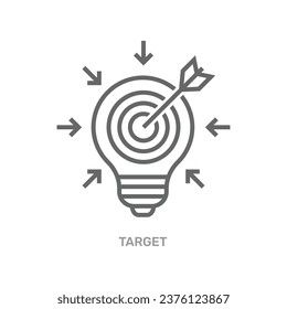 Concept of business strategy and future sustainable business finance action plan. Bulb with a target board inside and arrow. Success and business goals concept. EPS 10