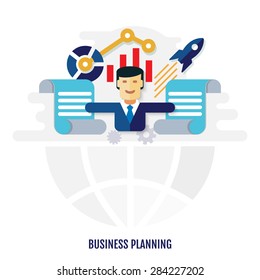 Concept of business strategy planning and creativity. Flat design style.
