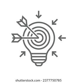 Concept of business strategy and sustainable business finance plan. Bulb with a target board inside and arrows. Success and business goals concept. EPS 10