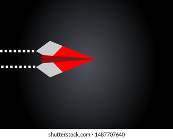 Concept of business success. Red paper airplane leadership. Go to the goal of financial business success and effort go to target. 
