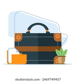 concept of business suitcase, Businessman bag or school bag. briefcase icon Concept of education, learning, business, finance. Cartoon minimal style. Ready to use in web, apps, software, printing.