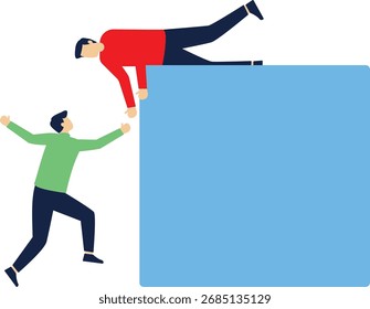 Concept of a business team helping each other to achieve success together, Business teamwork concept

