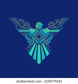 concept of business technology advancement, graphic of eagle combined with electronic pattern