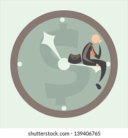 concept of business and time. Watch man with tie. Vector flat minimalistic illustration