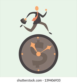 concept of business and time. Watch man with tie. Vector flat minimalistic illustration