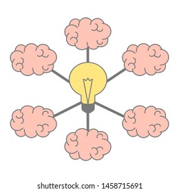 concept business vector illustration of human brains connected to a collective large idea