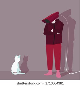 Concept businessman avatar of CCTV camera. Standing side by side with the cat.