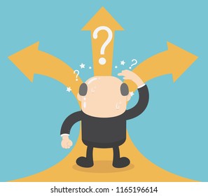 concept of a businessman confused in his split way.