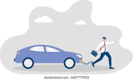 Concept businessman has debts of her new car, problems,

