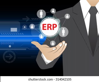 Concept Businessman in his hands ,ERP (or Enterprise Resource Planning) 