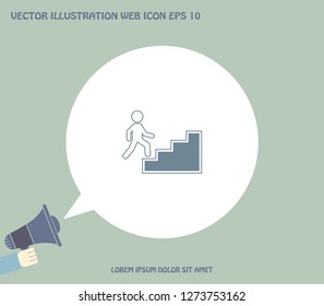 Concept, businessman on stair or steps, metaphor to success, climb, business, rise, achievement, growth, job, career, leadership, education, goal or future