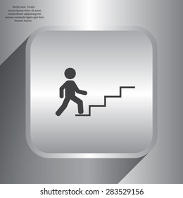 Concept, businessman on stair or steps, metaphor to success, climb, business, rise, achievement, growth, job, career, leadership, education, goal or future