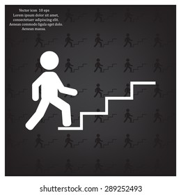 Concept, businessman on stair or steps, metaphor to success, climb, business, rise, achievement, growth, job, career, leadership, education, goal or future