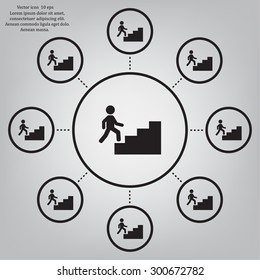 Concept, businessman on stair or steps, metaphor to success, climb, business, rise, achievement, growth, job, career, leadership, education, goal or future