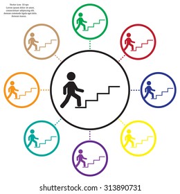 Concept, businessman on stair or steps, metaphor to success, 