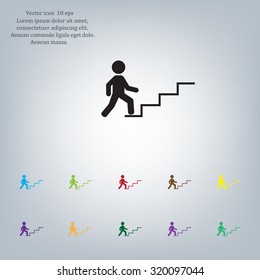 Concept, businessman on stair or steps, metaphor to success, climb, business, rise, achievement, growth, job, career, leadership, education, goal or future