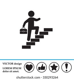 Concept, businessman on stair or steps, metaphor to success, climb, business, rise, achievement, growth, job, career, leadership, education, goal or future
