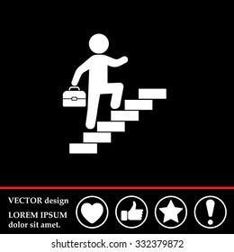 Concept, businessman on stair or steps, metaphor to success, climb, business, rise, achievement, growth, career, leadership, education, goal or future
