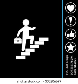 Concept, businessman on stair or steps, metaphor to success, climb, business, rise, achievement, growth, job, career, leadership, education, goal or future 