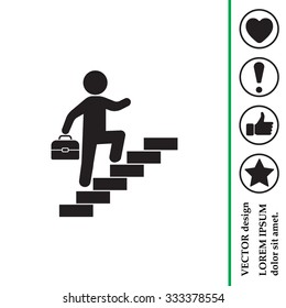 Concept, businessman on stair or steps, metaphor to success, climb, business, rise, achievement, growth, job, career, leadership, education, goal or future