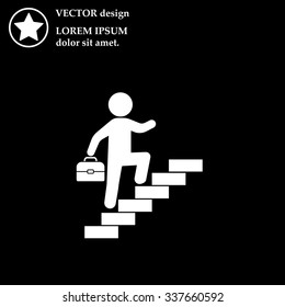 Concept, businessman on stair or steps, metaphor to success, climb, business, rise, achievement, growth, job, career, leadership, education, goal or future
