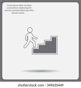 Concept, businessman on stair or steps, metaphor to success, climb, business, rise, achievement, growth, job, career, leadership, education, goal or future