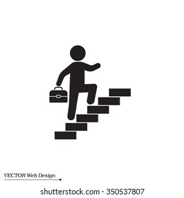 Concept, businessman on stair or steps, metaphor to success, climb, business, rise, achievement, growth, job, career, leadership, education, goal or future
