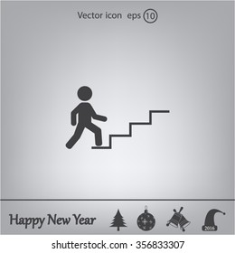 Concept, businessman on stair or steps, metaphor to success, climb, business, rise, achievement, growth, job, career, leadership, education, goal or future