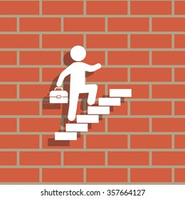 Concept, businessman on stair or steps, metaphor to success, climb, business, rise, achievement, growth, job, career, leadership, education, goal or future
