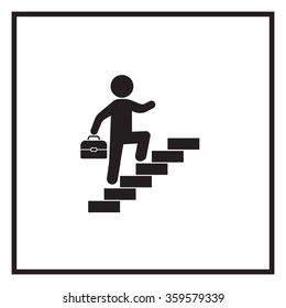 Concept, businessman on stair or steps, metaphor to success, climb, business, rise, achievement, growth, job, career, leadership, education, goal or future
