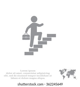 Concept, businessman on stair or steps, metaphor to success, climb, business, rise, achievement, growth, job, career, leadership, education, goal or future
