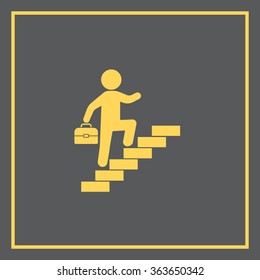 Concept, businessman on stair or steps, metaphor to success, climb, business, rise, achievement, growth, job, career, leadership, education, goal or future

