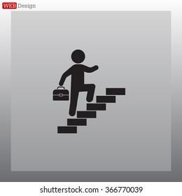Concept, businessman on stair or steps, metaphor to success, climb, business, rise, achievement, growth, job, career, leadership, education, goal or future
