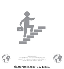 Concept, businessman on stair or steps, metaphor to success, climb, business, rise, achievement, growth, job, career, leadership, education, goal or future
