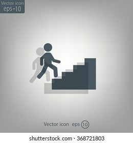 Concept, businessman on stair or steps, metaphor to success, climb, business, rise, achievement, growth, job, career, leadership, education, goal or future
